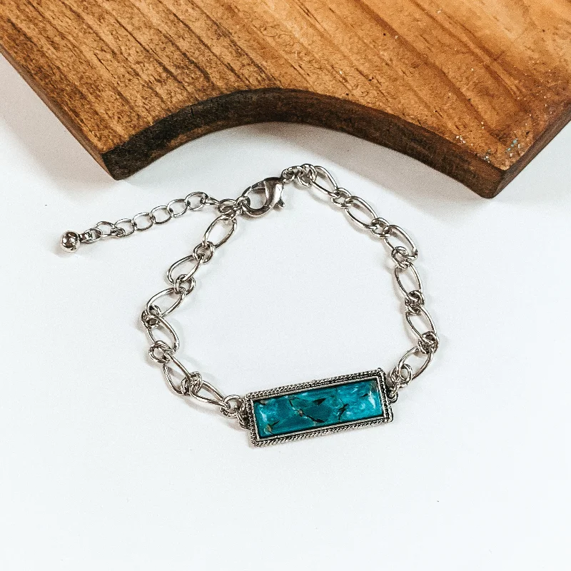 Galaxy Earrings-Silver Tone Chain Bracelet with Faux Turquoise Pendant