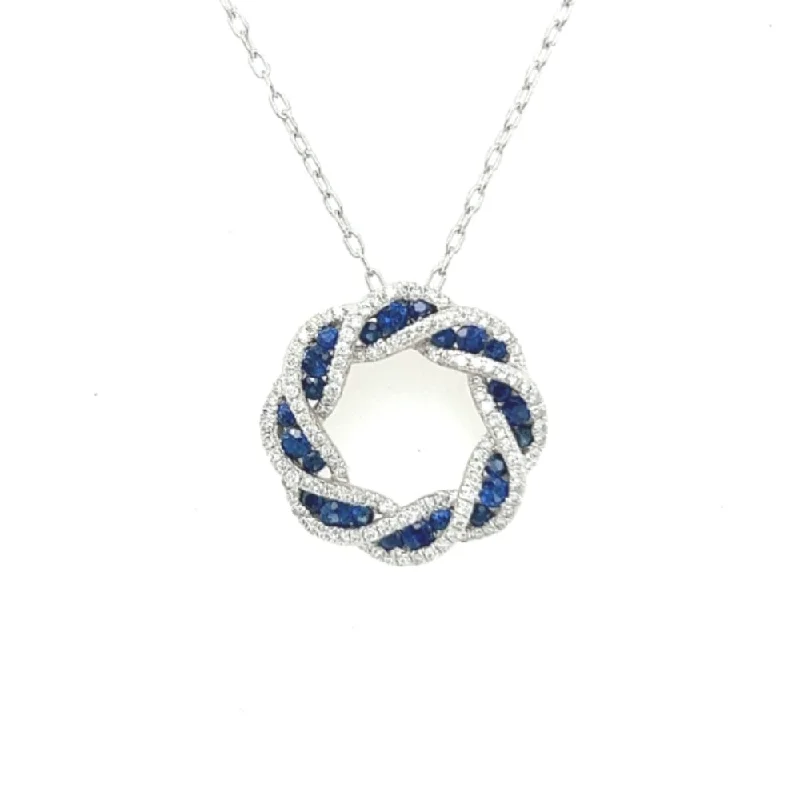 Vine motif necklaces-Name Necklaces-18k Sapphire and Diamond Twist Pendant Necklace