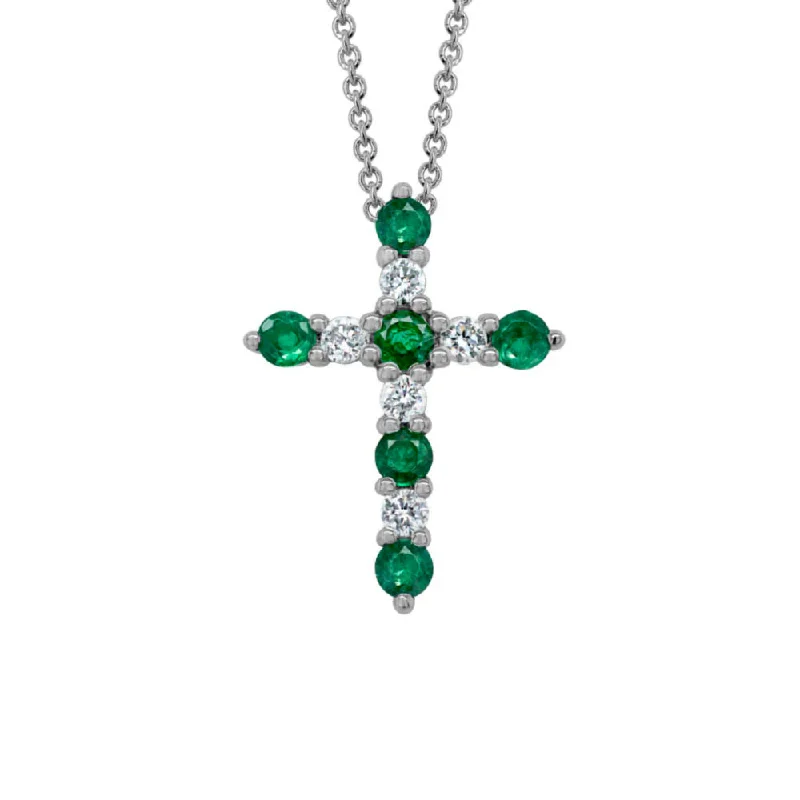 Linked chain necklaces-King Necklaces-14k Emerald and Diamond Cross Pendant Necklace