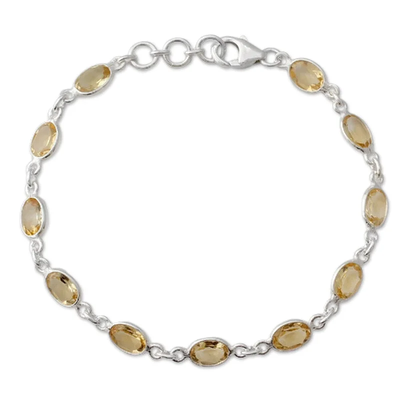 Chunky stone bangles-Contemporary Bangles-NOVICA Handcrafted Sterling Silver 'Romantic Yellow' Citrine Bracelet (India)