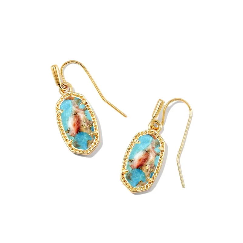 Moon Earrings-Kendra Scott | Lee Gold Earrings in Bronze Veined Turquoise Magnesite Red Oyster