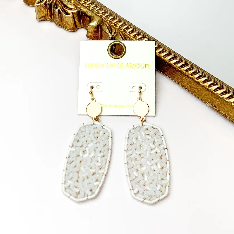 Sun Earrings-White Large Drop Earrings with Gold Tone Accessory