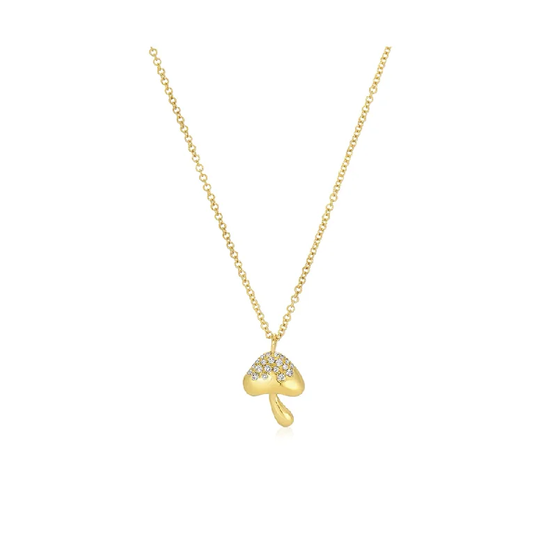 Galaxy charm necklaces-Trendy Necklaces-14K Small Diamond Mushroom Necklace