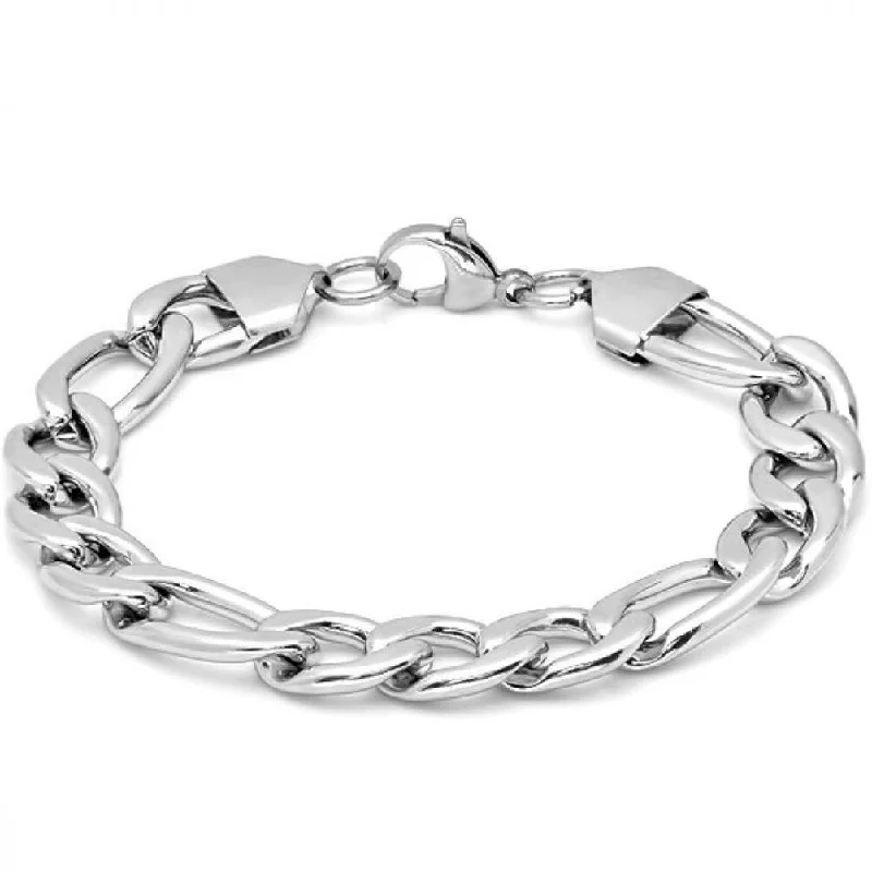 Regency style bangles-Space Rings-Oxford Ivy Men's Stainless Steel Figaro Chain Link Bracelet 8 1/2 inch