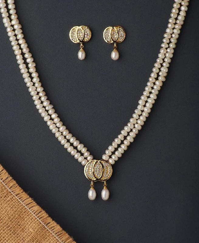 Multi-link necklaces-Floral Necklaces-Elegant Real Pearl Necklace Set