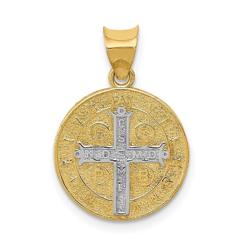 Ripple shape necklaces-Rock Necklaces-Curata 14k Yellow Gold With Rhodium 18" 21.5x15.2mm Circle St.benedict Medal Pendant Necklace