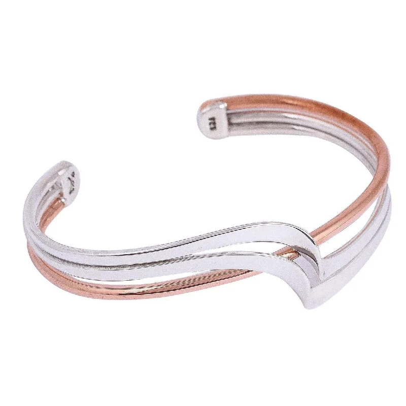 Regency style bangles-Engraved Rings-NOVICA Copper Stream, Sterling silver and copper cuff bracelet