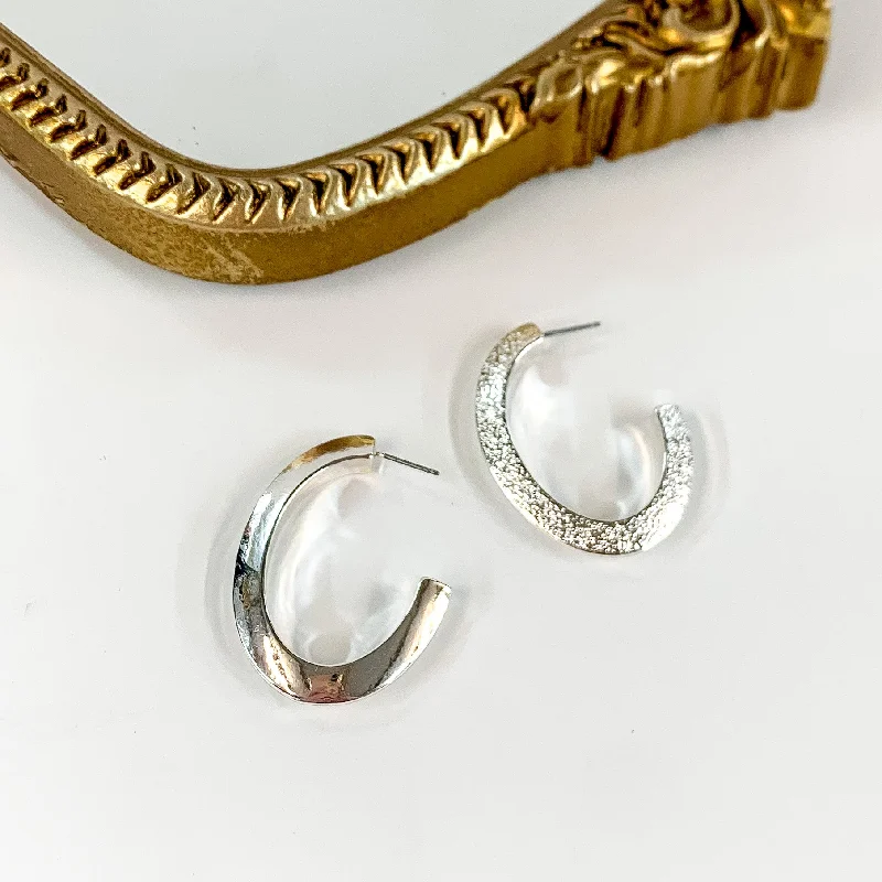 Ear Cuff Earrings-Thick Oval Silver Tone Hoop Earrings