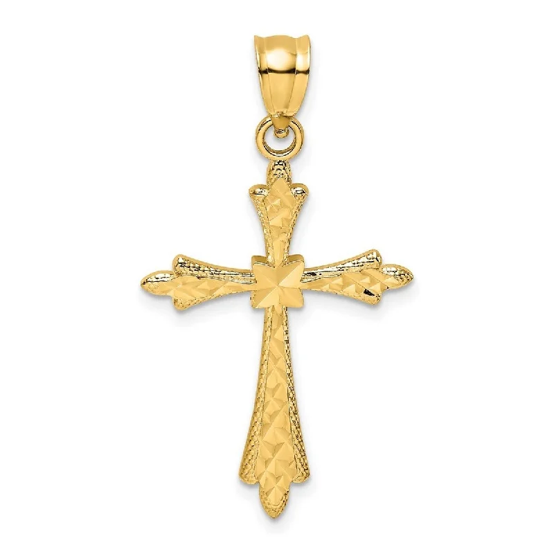 Gem braid necklaces-Hip Hop Necklaces-Curata 14k Yellow Gold Diamond-cut Quilted Cross Necklace 19mm x 26mm