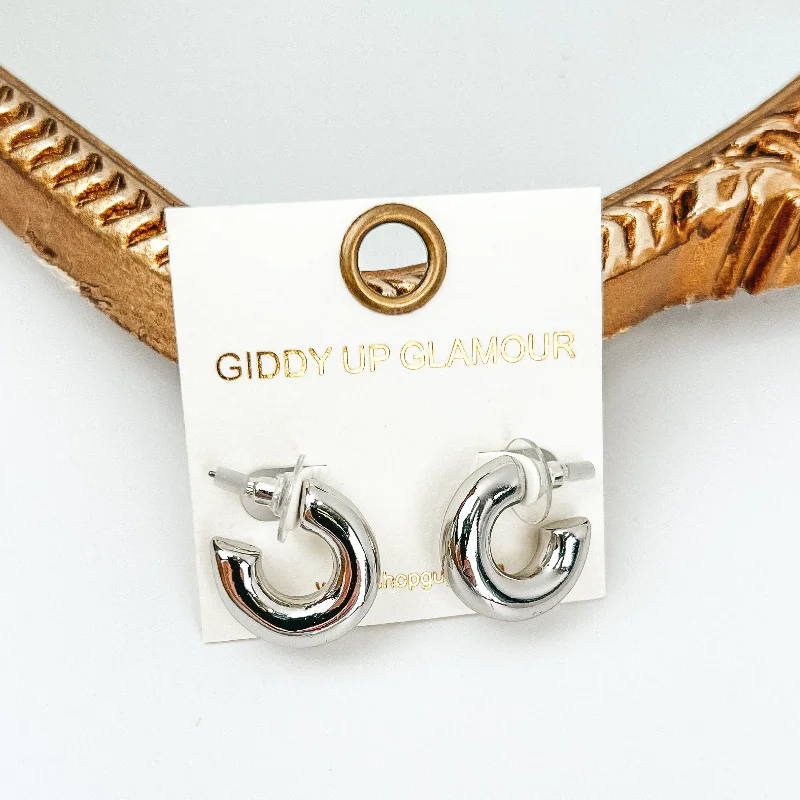 Queen Earrings-Silver Tone Thick Hoop Huggie Earrings