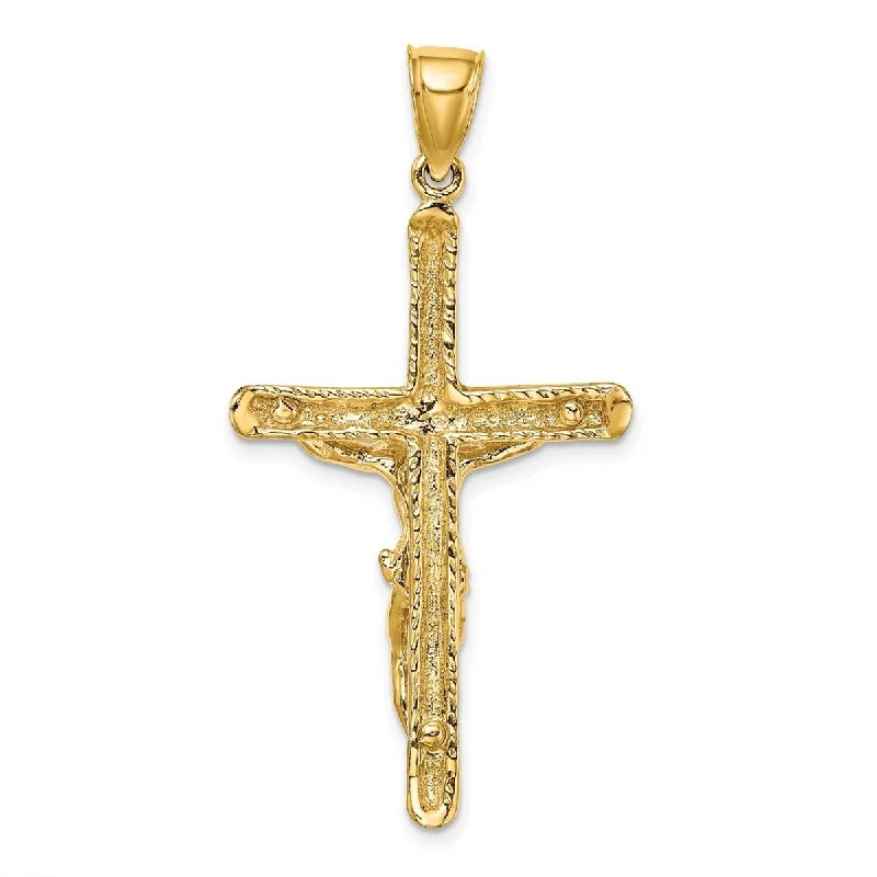 Layered metal necklaces-Space Necklaces-Curata 14k Yellow Gold Crucifix Ridged Cross Necklace 23mm x 47mm