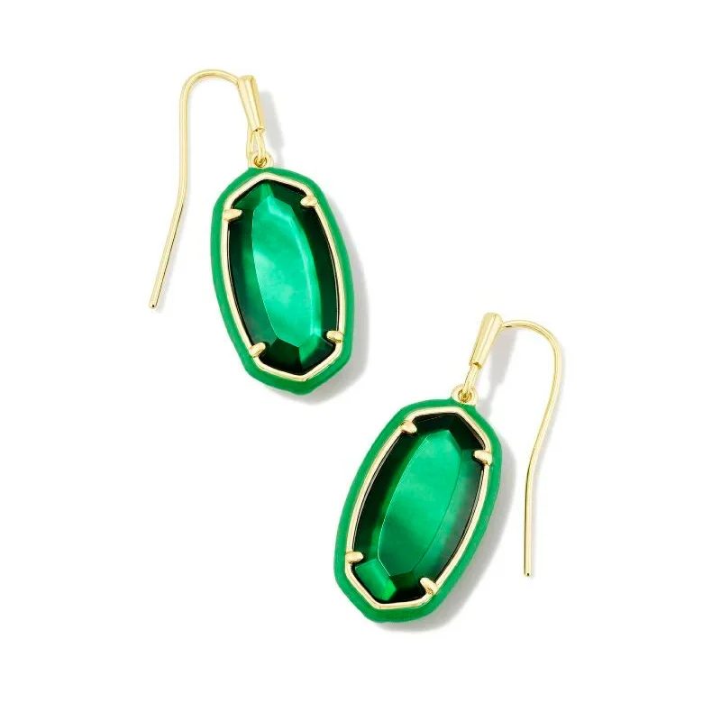 Artisan Earrings-Kendra Scott | Dani Gold Enamel Frame Drop Earrings in Emerald Illusion