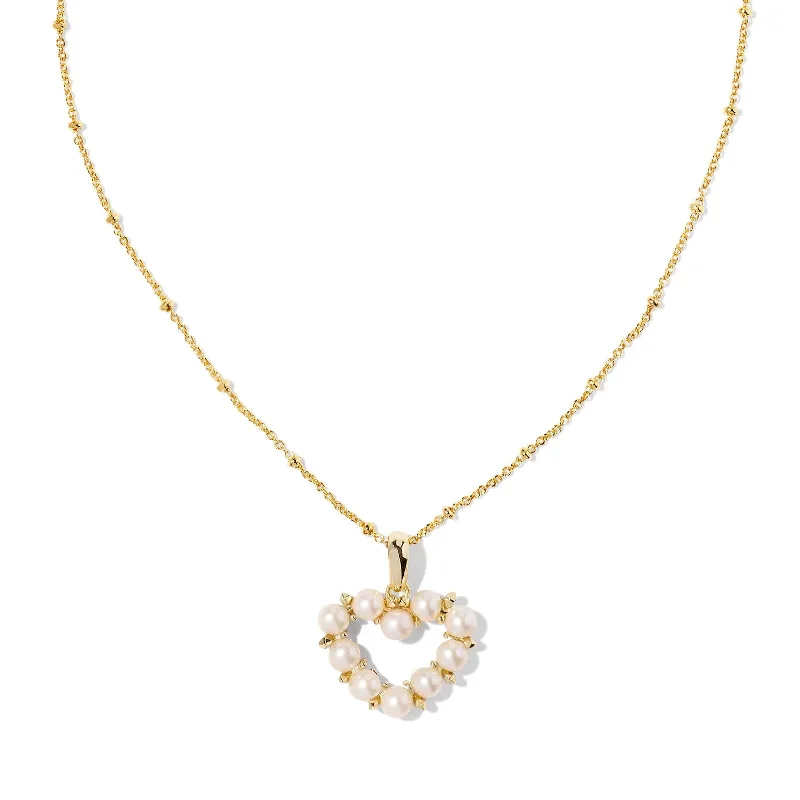 Queen Earrings-Kendra Scott | Ashton Gold Heart Short Pendant Necklace in White Pearl