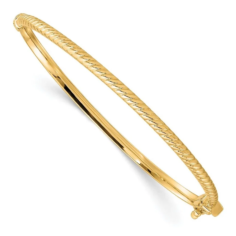 Dove feather bangles-Fantasy Bangles-Curata 3mm 10k Yellow Gold Fold over Polished Textured Stackable Bangle Bracelet