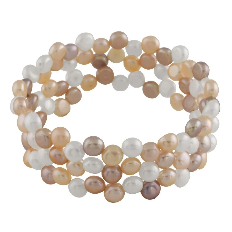 Heavy stone bangles-Rock Rings-Triple Row Coil Pearl Bracelet