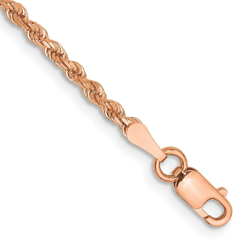 Bright link bangles-Crystal Rings-Curata 14k Rose Gold 2mm Sparkle Cut Rope With Lobster Clasp Chain Bracelet