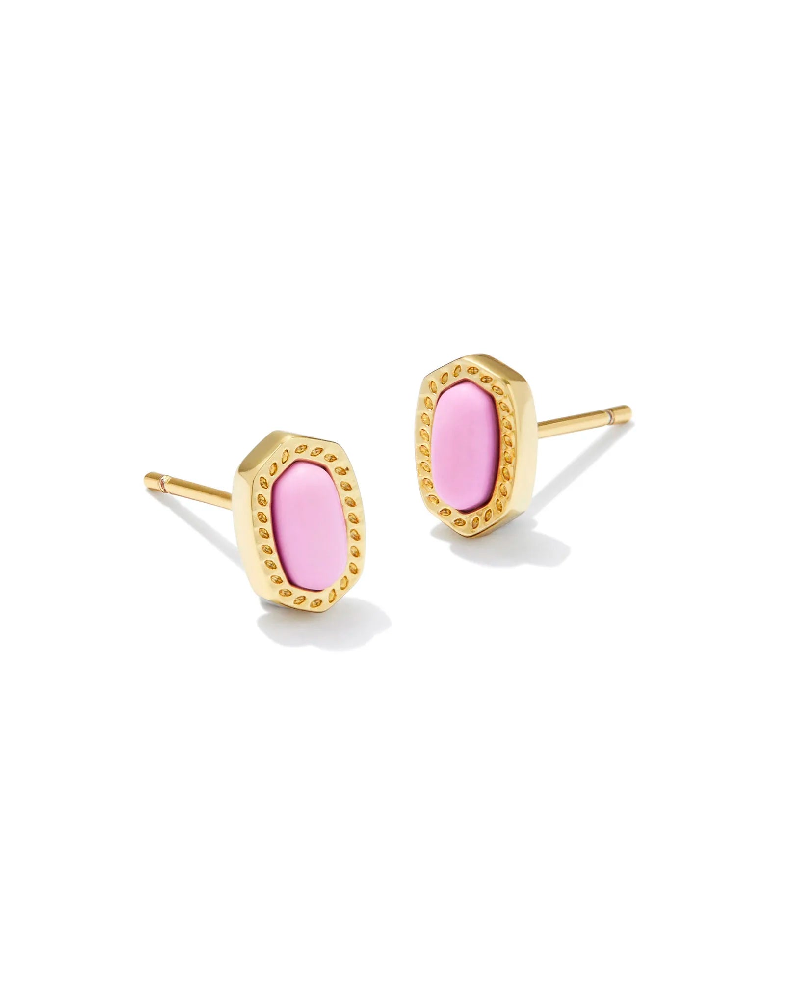 Modern Earrings-Kendra Scott | Mini Ellie Gold Stud Earrings in Fuchsia Magnesite