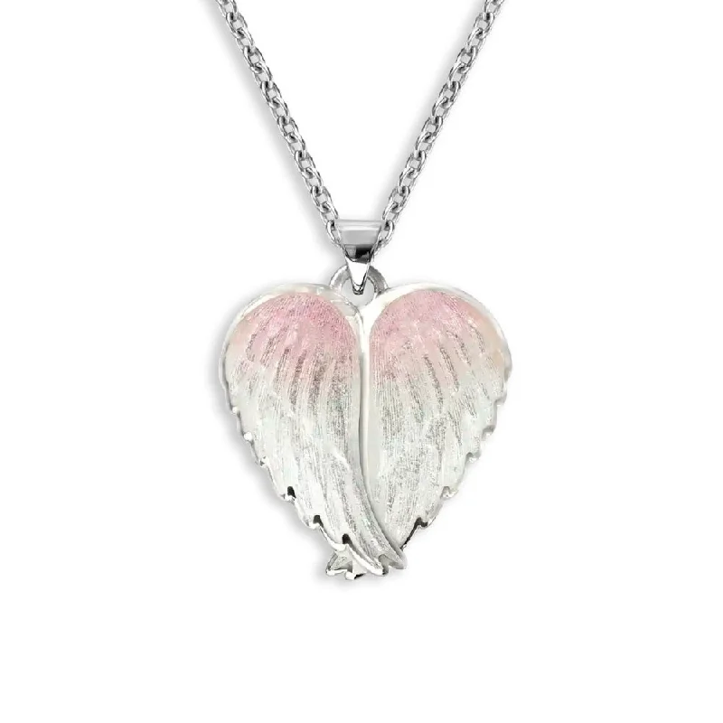 Plated silver necklaces-Personalized Necklaces-Nicole Barr White & Pink Enamel Angel Wings Pendant Necklace