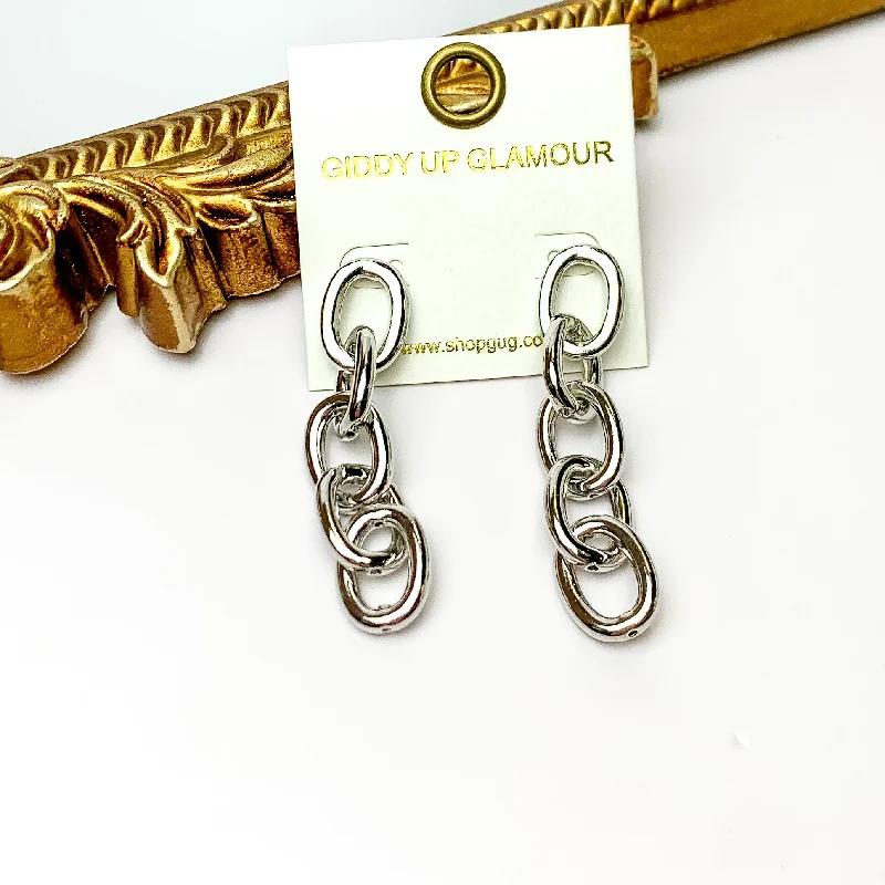 Initial Earrings-Silver Tone Chain Dangle Earrings