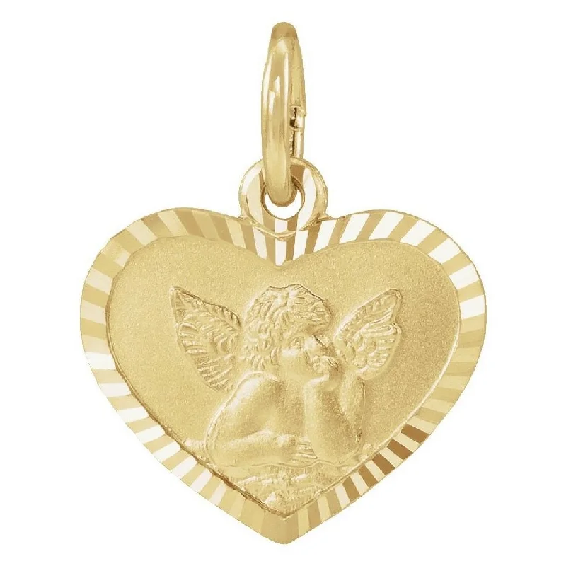 Elegant design necklaces-Fantasy Necklaces-Curata 14k Yellow Gold Small Cupid Angel Heart Necklace,16" 7x8mm