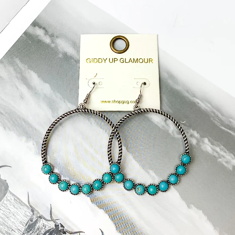 Casual Earrings-Forever Twisted Hoop Earrings with Stones in Turquoise Blue