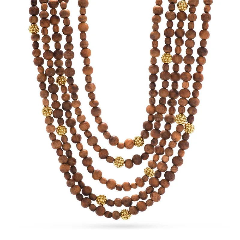 Thick weave necklaces-Lock Necklaces-Capucine de Wulf Earth Goddess Beads 5-Strand Necklace with Teak