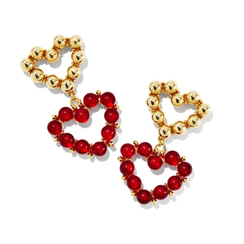 Hypoallergenic Earrings-Kendra Scott | Ashton Gold Heart Drop Earrings in Red Glass