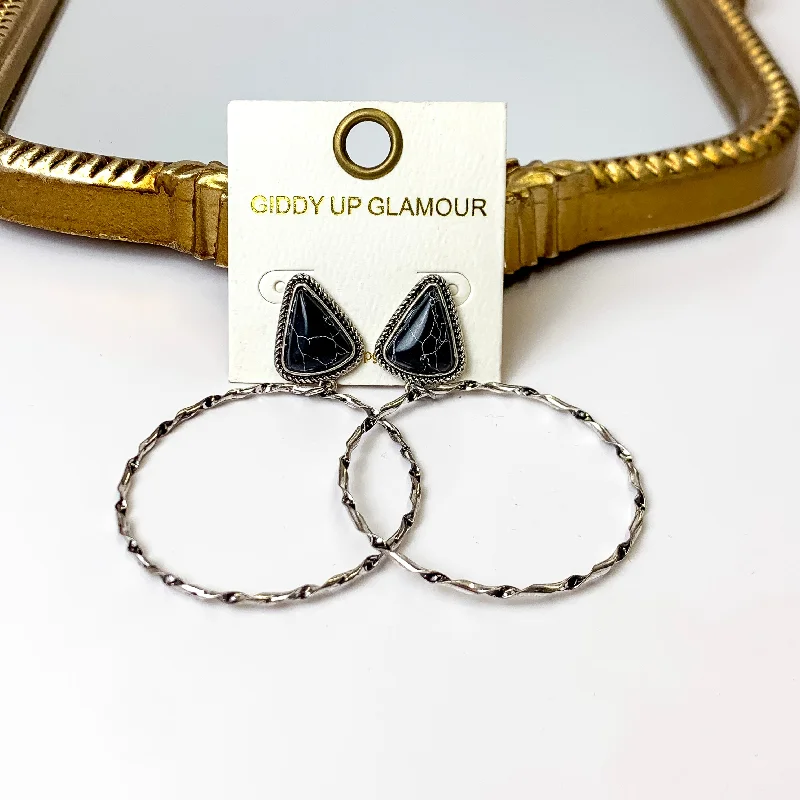 Sun Earrings-Triangle Stone Post Hoop Earrings in Black