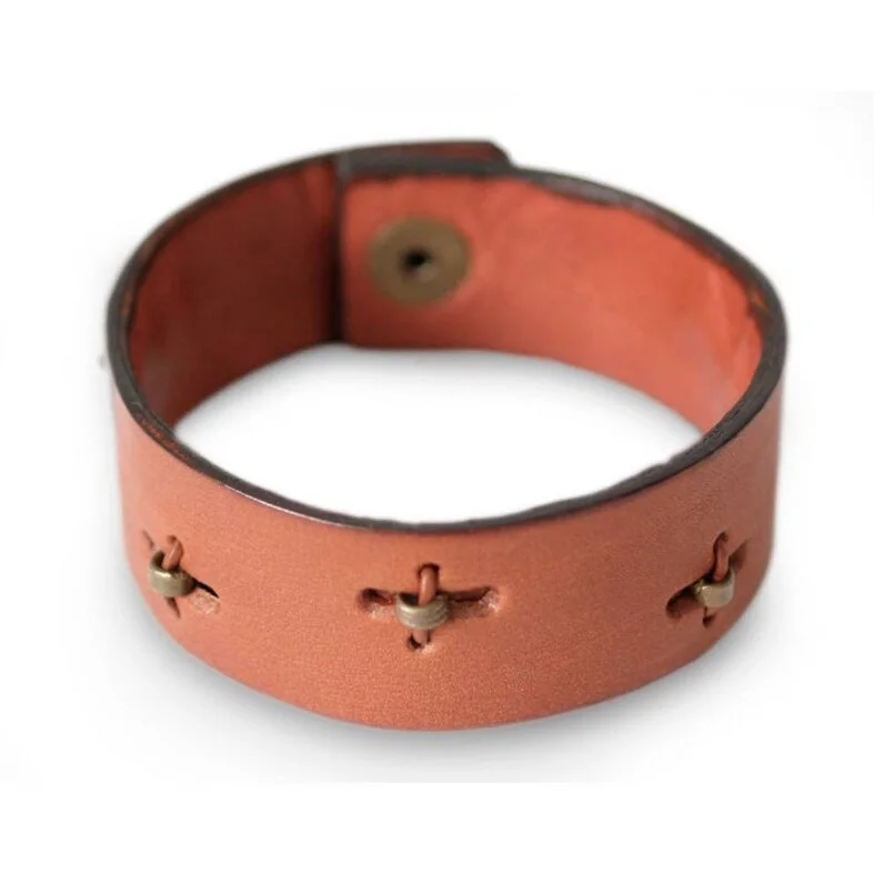 Pure form bangles-Space Bangles-Leather Men's 'Hide and Seek in Tan' Wristband Bracelet(Ghana)