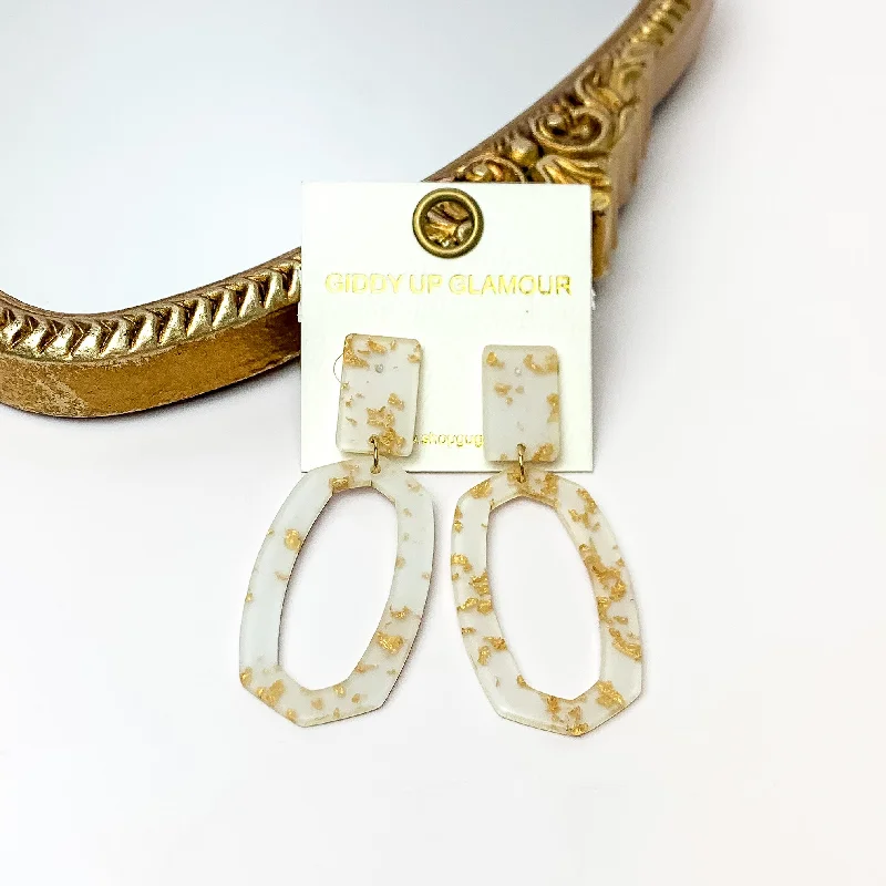 Affordable Earrings-Miami Marble Open Oval Earrings in Cream and Gold