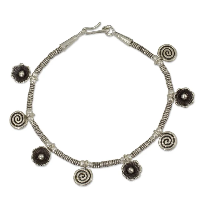 Owl motif bangles-Arrow Rings-Handmade Silver 'Hill Tribe Magic' Charm Bracelet (Thailand)