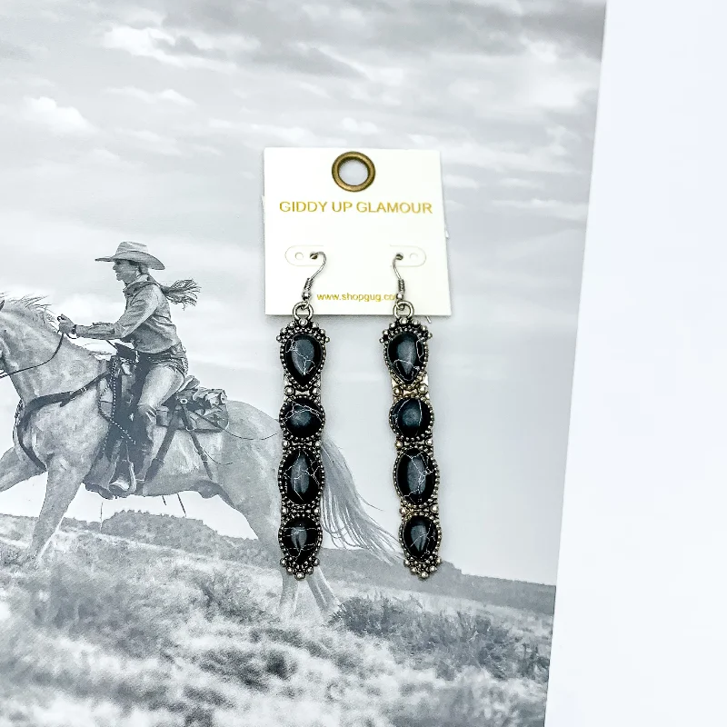 Crystal Earrings-Western Connection Silver Tone Earrings With Four Stones in Black