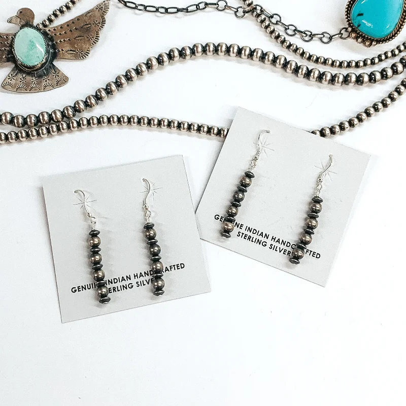 Arrow Earrings-Mason Lee | Navajo Handmade Sterling Silver Navajo Pearl and Saucer Beaded Drop Earrings