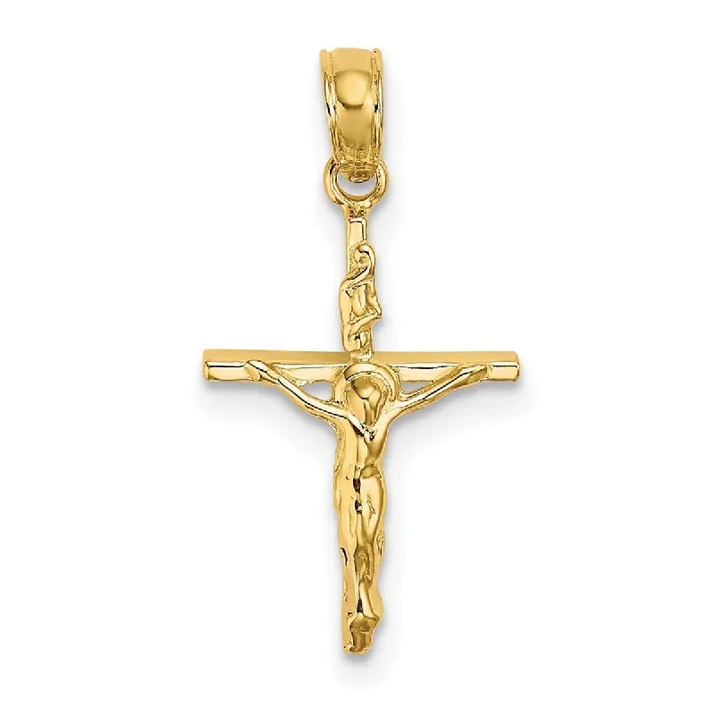 Thin filigree necklaces-Monogram Necklaces-Curata 14k Yellow Gold Small Polished Crucifix Stick Cross Necklace 11mm x 21mm