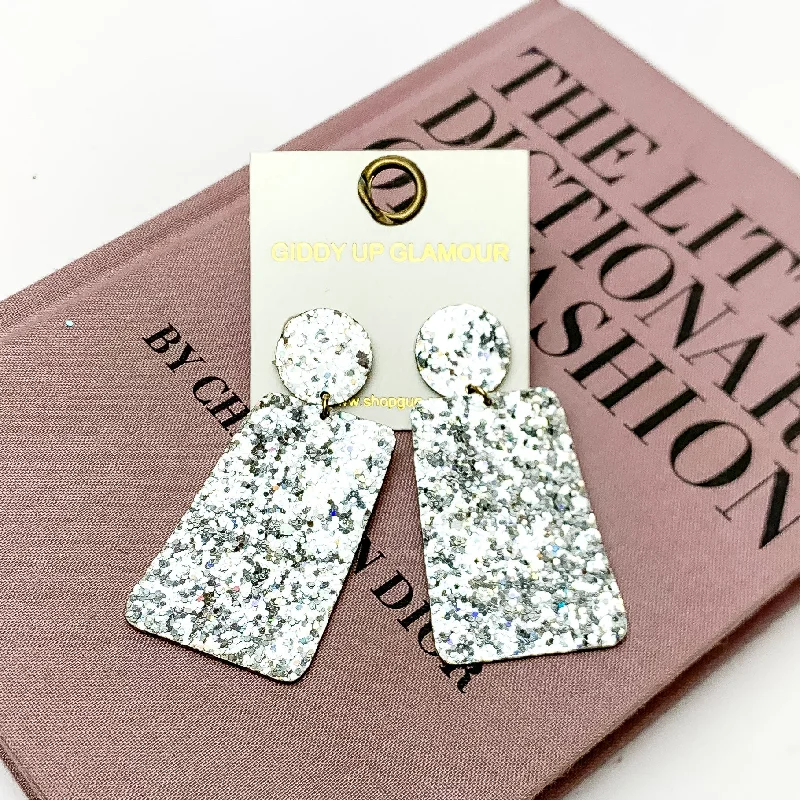 Lightweight Earrings-Excellent Taste Glitter Rectangle Drop Earrings in Silver