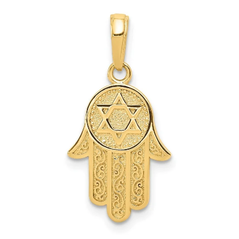 Tilted design necklaces-Customizable Necklaces-Curata 14k Yellow Gold Solid 18" Jewish Hand of God with Star of David Pendant Necklace - 17x13mm