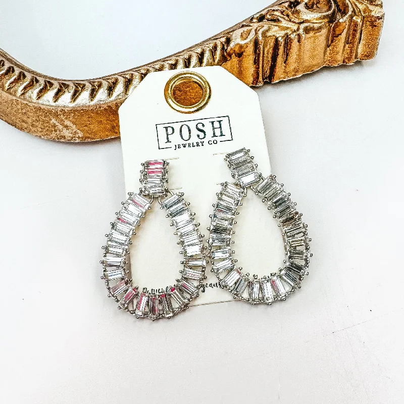 Engraved Earrings-Posh by Pink Panache | Silver Tone Rhinestone Teardrop Earrings