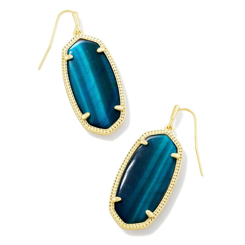 Bird Earrings-Kendra Scott | Elle Gold Drop Earrings in Teal Tiger's Eye