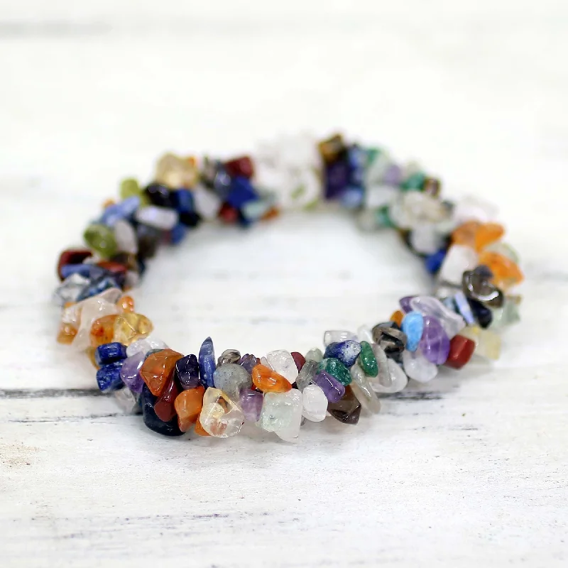 Solid chain bangles-Charm Bangles-Handmade Amethyst and Citrine 'Rainbow Gems' Stretch Bracelet (India)