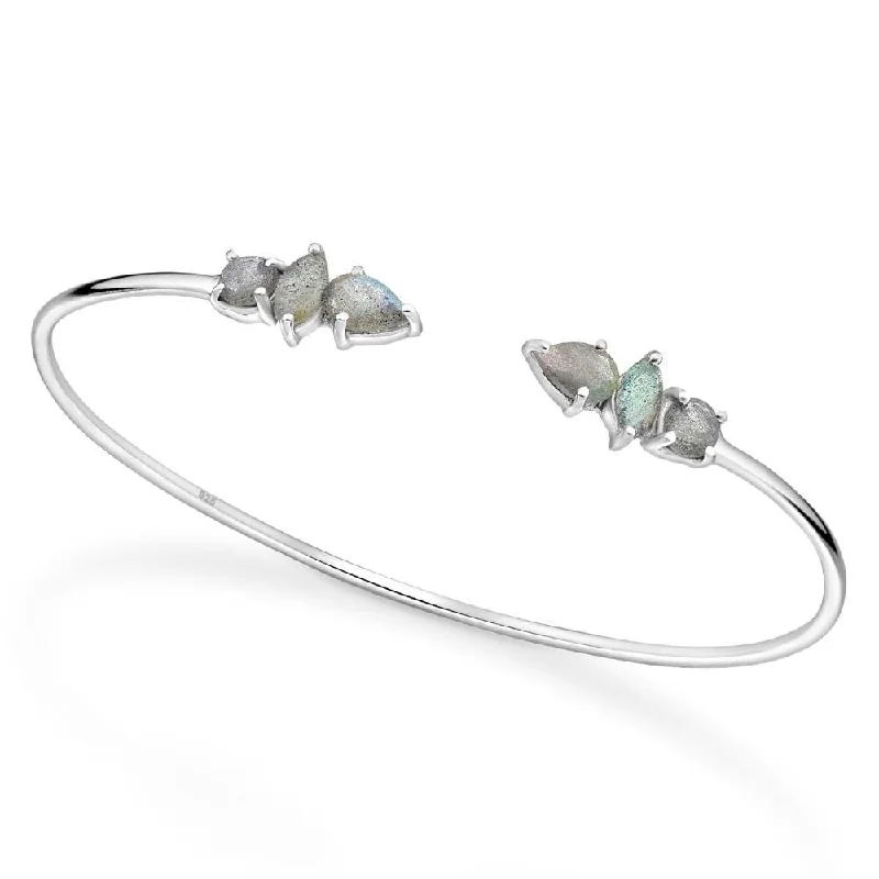 Owl motif bangles-Symbol Rings-Sterling Silver Labradorite Geometric Cuff Bracelet