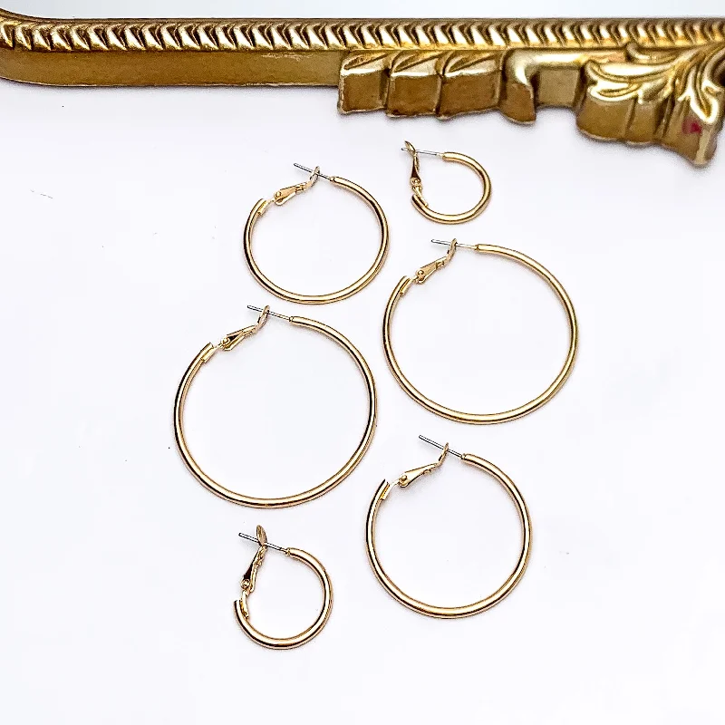 Warrior Earrings-Set Of Three | Hoop Earrings in Gold Tone