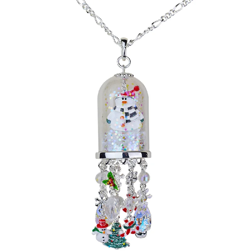 Thread tassel necklaces-Long Necklaces-Fairyland Frosty Snow Globe Open Ring Charm Necklace (Sterling Silvertone)