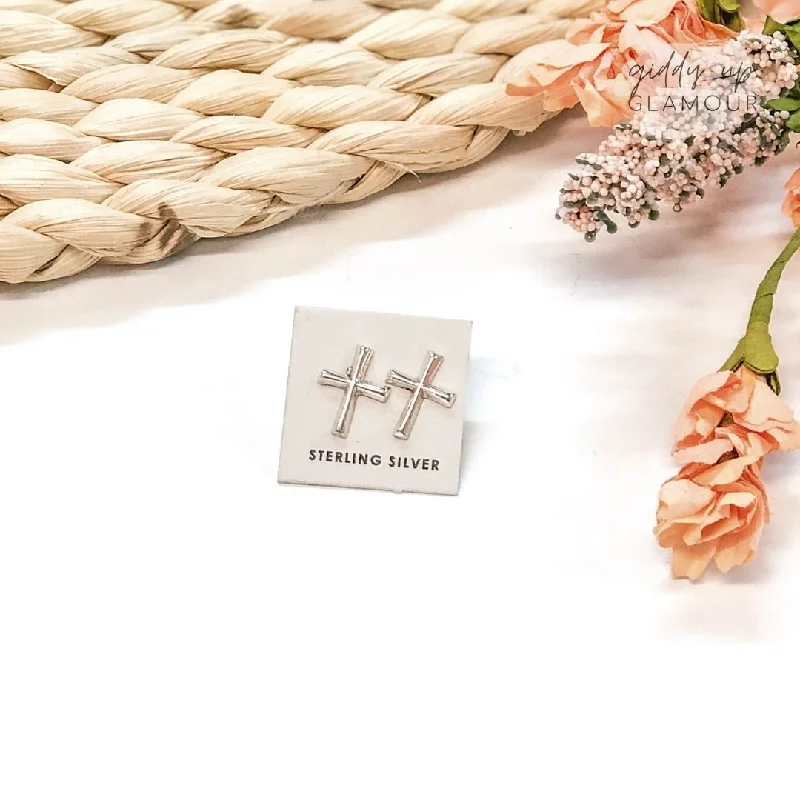 Rose Gold Earrings-Lorraine Chee | Navajo Handmade Sterling Cross Stud Earrings