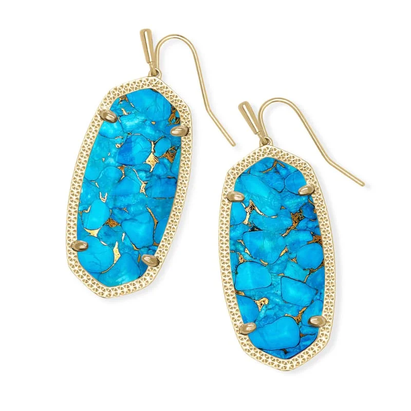 Customizable Earrings-Kendra Scott | Elle Gold Drop Earrings in Bronze Veined Turquoise Magnesite