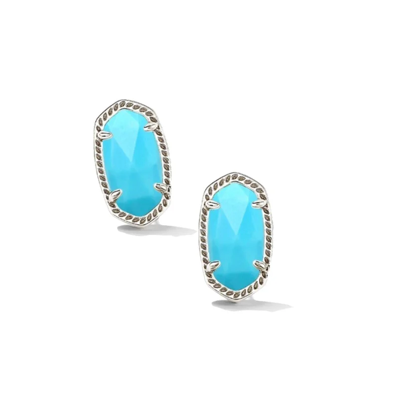 Lightweight Earrings-Kendra Scott | Ellie Silver Stud Earrings in Variegated Turquoise Magnesite