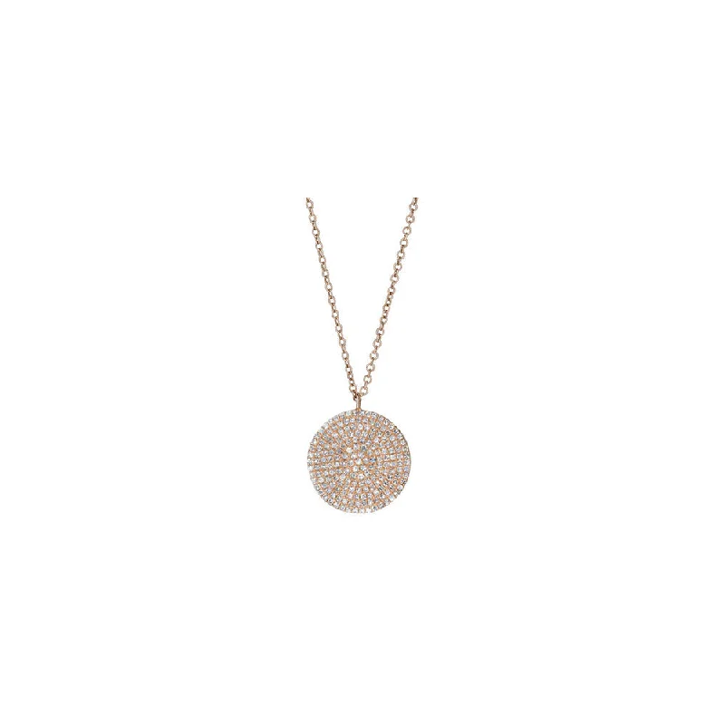 Gatsby necklaces-Tree Necklaces-14KT Rose Gold Diamond Pave Disc Necklace