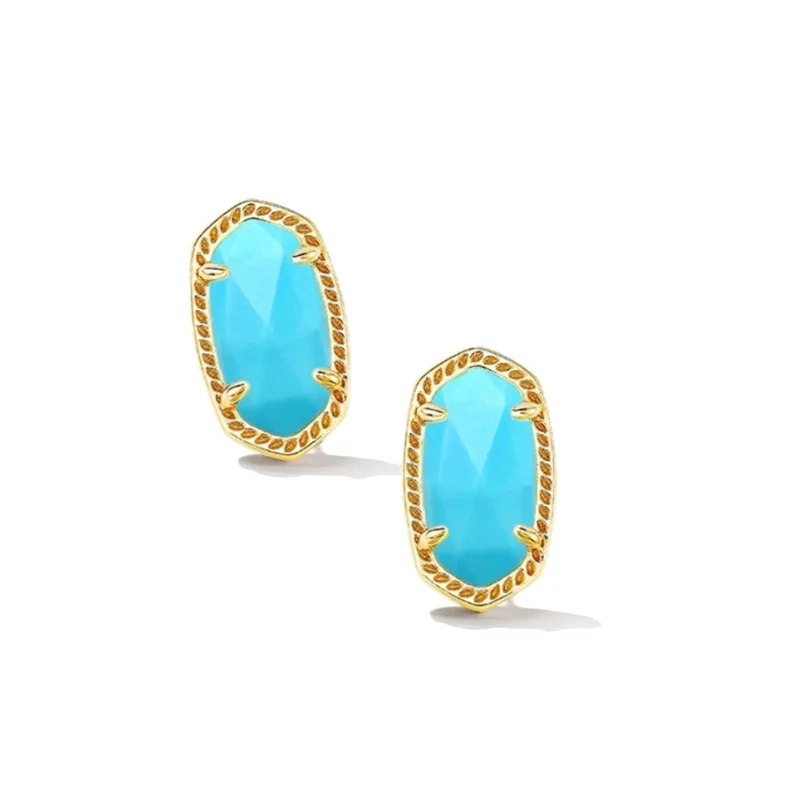 Handmade Earrings-Kendra Scott | Ellie Gold Stud Earrings in Variegated Turquoise Magnesite