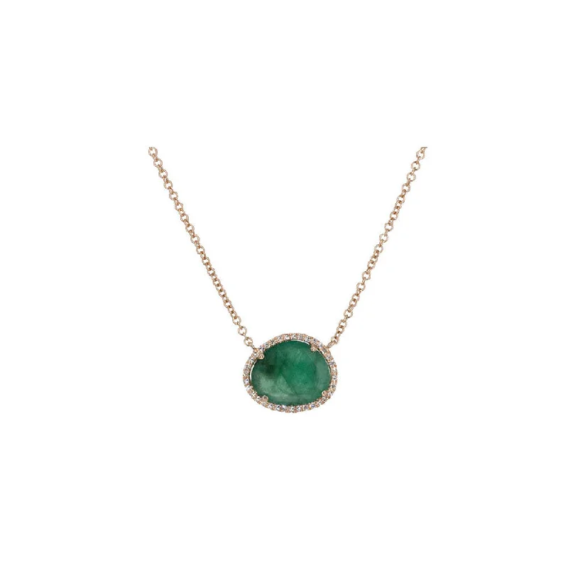 Silk cord necklaces-Street Style Necklaces-14KT Rose Gold Diamond Pave and Emerald Slice Necklace