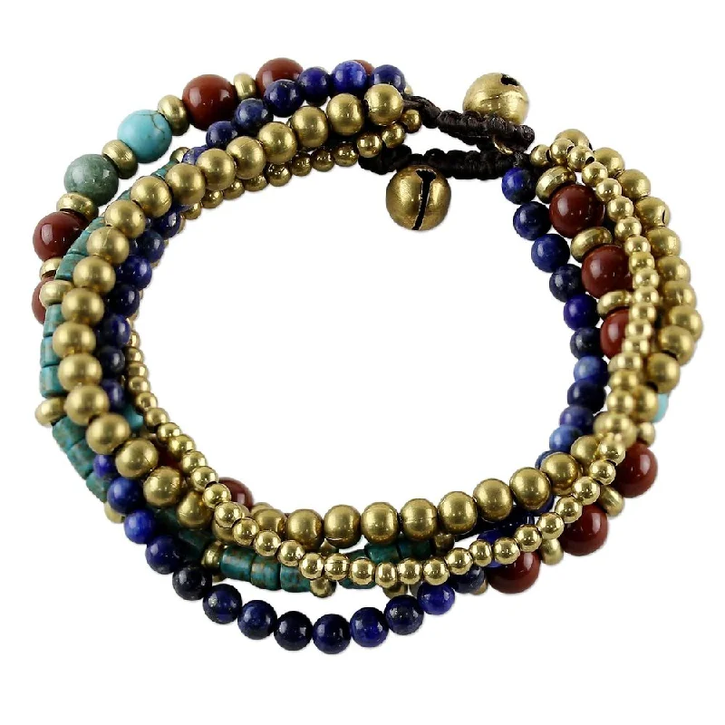 Curved cuff bangles-Narrow Rings-Handmade Multi-Gemstone Beaded Bracelet, 'Freedom of Expression in Red' (Thailand)