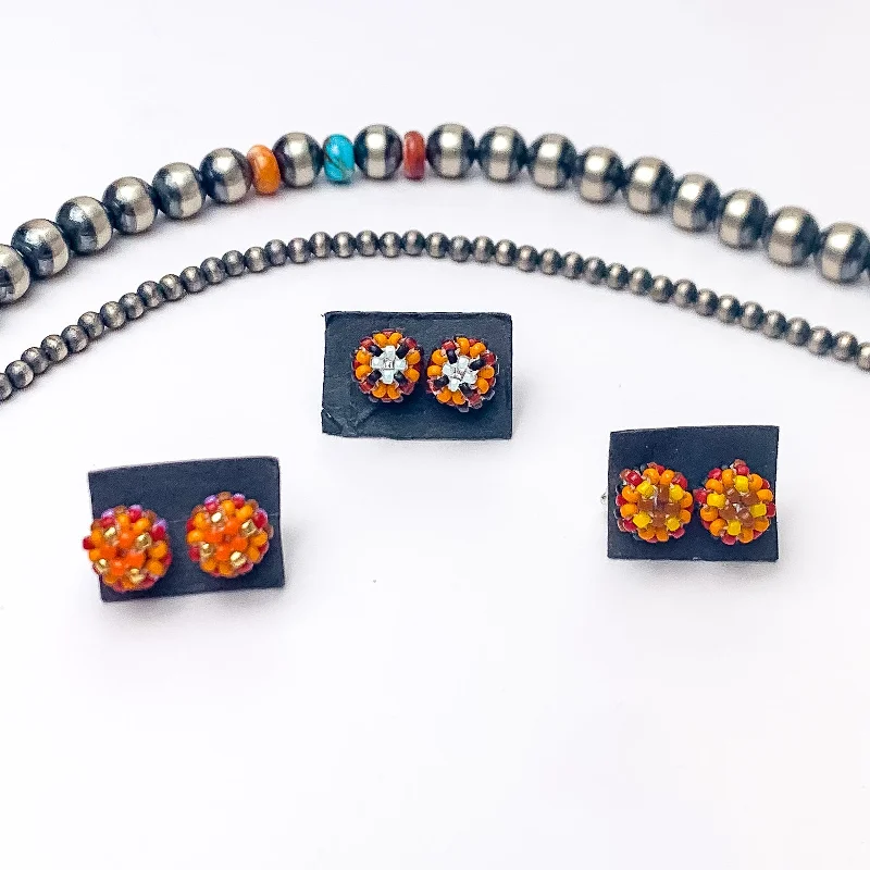 Modern Earrings-Navajo | Navajo Handmade Beaded Stud Earrings in Oranges